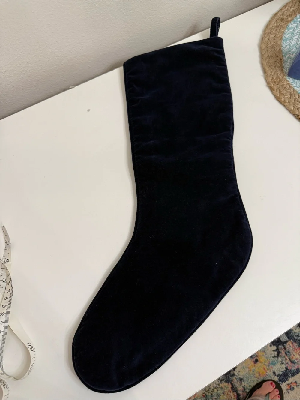 Lands End navy blue wool Needlepoint Santa Christmas Stocking Keith